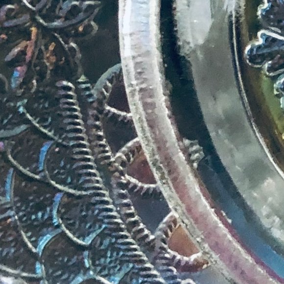 VINTAGE FENTON LEAF CHAIN (IRIDIL)WHITE IRIDESCENT FROSTED FIERY  GLASS  8" BOWL - Picture 7 of 16